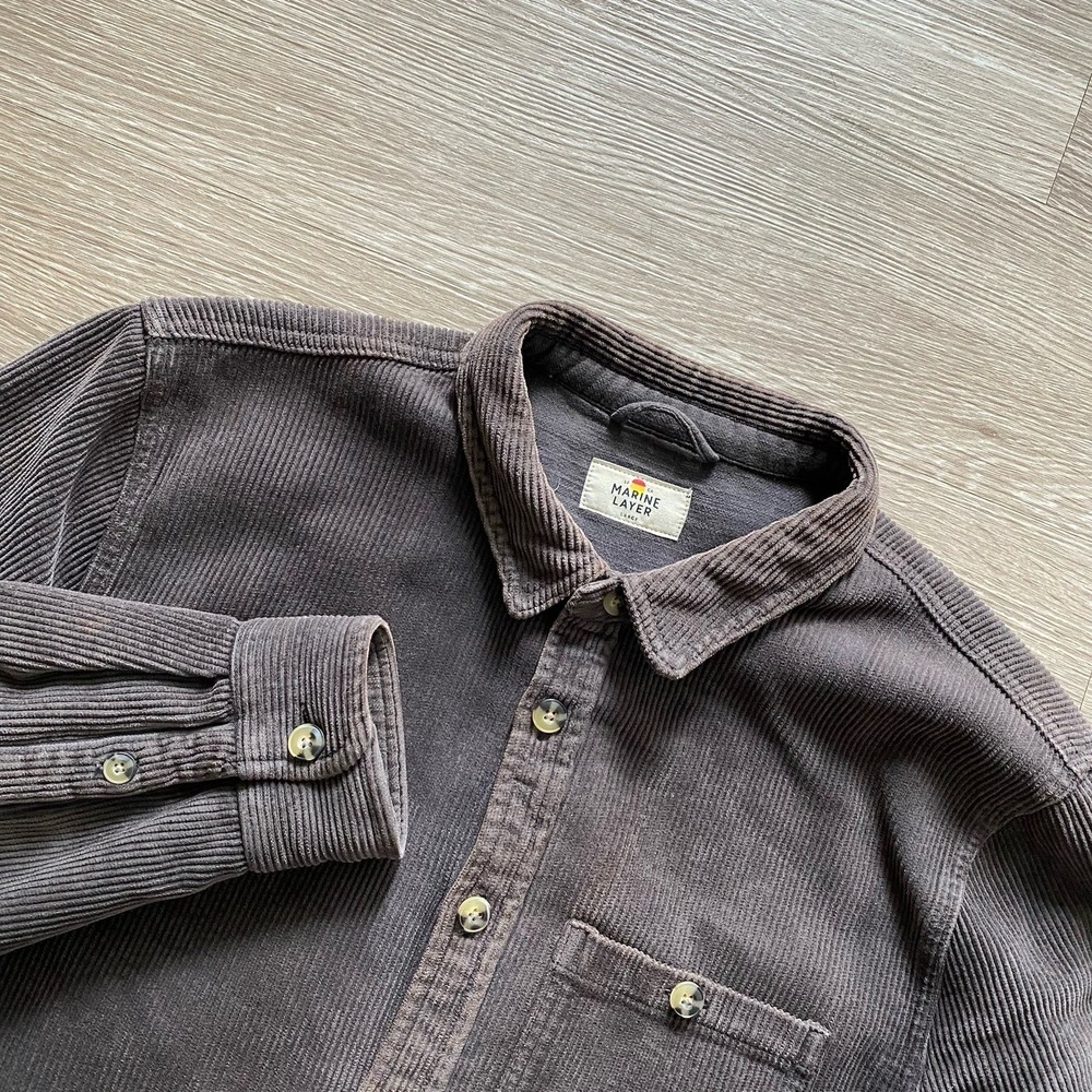 Marine Layer Men's Max Broken In Corduroy Overshirt Size L Brown Heavy Minimal